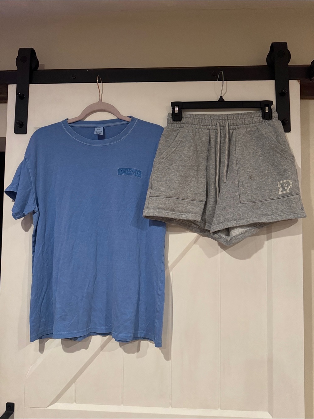 PINK Victoria's Secret Blue Tee and Gray Boxer Shorts Set